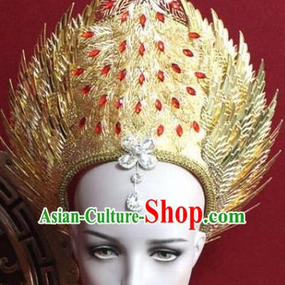 Handmade Thailand Traditional Hair Accessories Ancient Queen Red Crystal Phoenix Royal Crown for Women