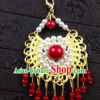 Chinese Ancient Princess Red Beads Tassel Eyebrows Pendant Hairpins Traditional Palace Hair Accessories for Women