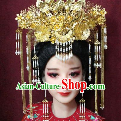 Chinese Ancient Queen Tassel Phoenix Coronet Hairpins Traditional Palace Wedding Hair Accessories for Women