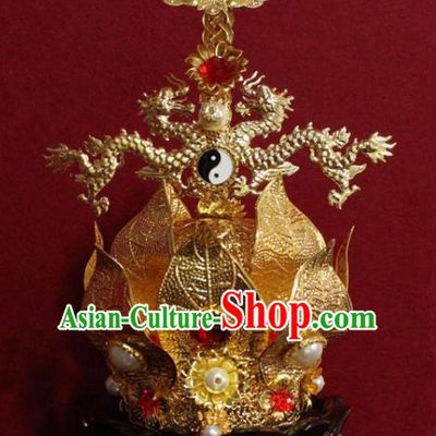 Handmade Chinese Taoism Cloisonne Dragons Hairdo Crown Traditional Ancient Taoist Swordsman Hair Accessories for Men