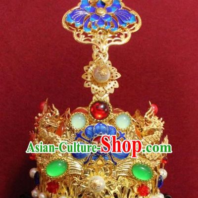 Handmade Chinese Taoism Blueing Lotus Hairdo Crown Traditional Ancient Taoist Swordsman Hair Accessories for Men