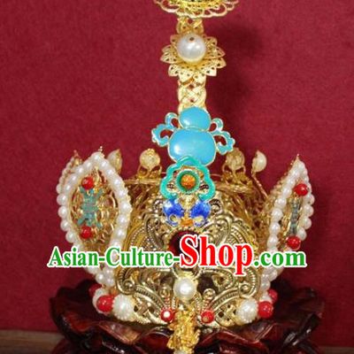 Handmade Chinese Taoism Agate Hairdo Crown Traditional Ancient Taoist Swordsman Hair Accessories for Men