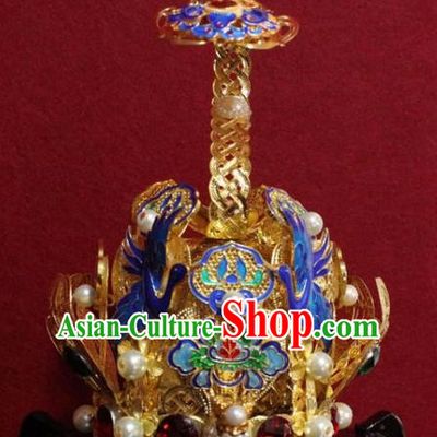 Handmade Chinese Taoism Cloisonne Cranes Hairdo Crown Traditional Ancient Taoist Swordsman Hair Accessories for Men