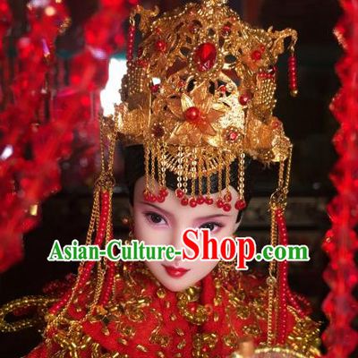 Chinese Ancient Tang Dynasty Empress Wedding Headwear Phoenix Coronet Traditional Palace Hair Accessories for Women