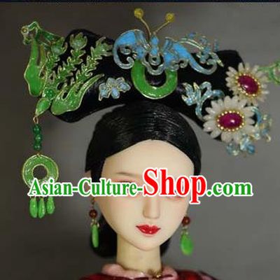 Chinese Ancient Palace Manchu Imperial Consort Headwear Traditional Qing Dynasty Queen Hair Accessories for Women