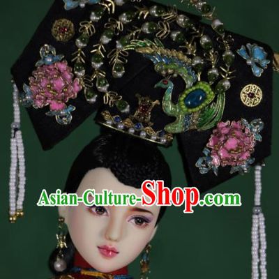 Chinese Ancient Empress Hairpins Phoenix Headwear Traditional Qing Dynasty Palace Manchu Queen Hair Accessories for Women