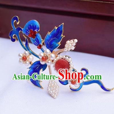 Chinese Ancient Princess Cloisonne Pearls Hair Stick Hairpins Traditional Hanfu Hair Accessories for Women