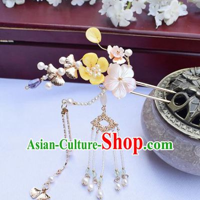 Chinese Ancient Princess Ginkgo Leaf Tassel Hairpins Traditional Hanfu Hair Accessories for Women
