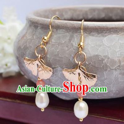 Chinese Ancient Princess Ear Accessories Traditional Hanfu Ginkgo Leaf Tassel Earrings for Women