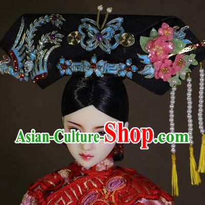 Chinese Ancient Cloisonne Phoenix Headwear Traditional Qing Dynasty Palace Manchu Imperial Consort Hair Accessories for Women