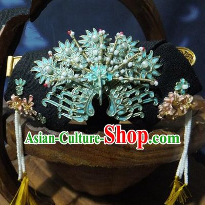 Chinese Ancient Palace Queen Cloisonne Phoenix Headwear Traditional Qing Dynasty Manchu Empress Hair Accessories for Women