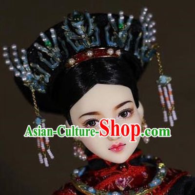 Chinese Ancient Empress Cloisonne Phoenix Headwear Traditional Qing Dynasty Palace Manchu Queen Hair Accessories for Women