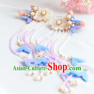 Chinese Ancient Princess Tassel Shell Hair Claws Hairpins Traditional Hanfu Hair Accessories for Women
