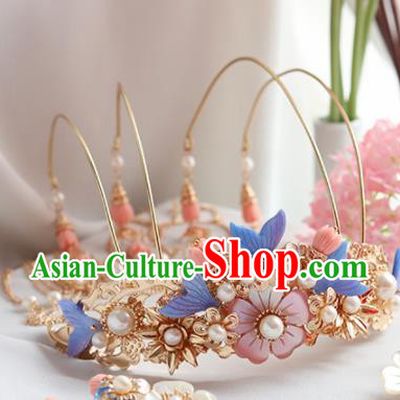 Chinese Ancient Princess Tassel Shell Phoenix Coronet Hairpins Traditional Hanfu Hair Accessories for Women