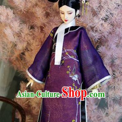 Chinese Qing Dynasty Manchu Imperial Concubine Purple Qipao Dress Ancient Imperial Consort Embroidered Historical Costume for Women