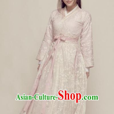 Chinese Northern and Southern Dynasties Swordswoman Pink Hanfu Dress Ancient Nobility Lady Embroidered Historical Costume for Women