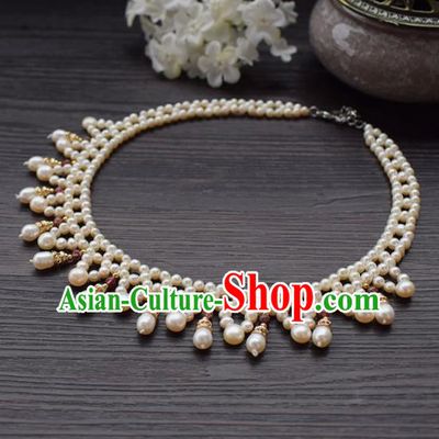 Handmade Chinese Hanfu Pearls Necklace Traditional Ancient Princess Necklet Accessories for Women