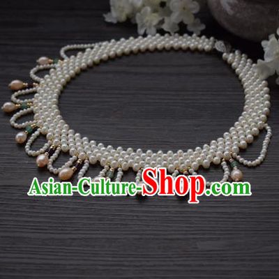 Handmade Chinese Hanfu Pink Pearls Necklace Traditional Ancient Princess Necklet Accessories for Women