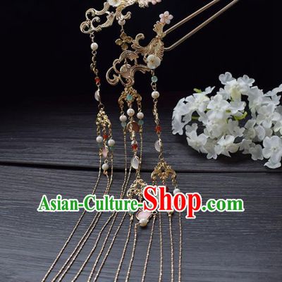 Chinese Ancient Princess Palace Tassel Hairpins Traditional Handmade Hanfu Hair Accessories for Women