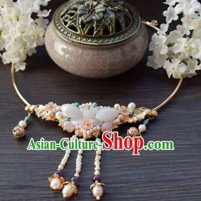 Handmade Chinese Hanfu Jade Necklace Traditional Ancient Princess Tassel Necklet Accessories for Women