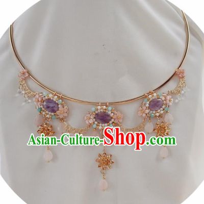 Handmade Chinese Hanfu Purple Shell Necklace Traditional Ancient Princess Necklet Accessories for Women