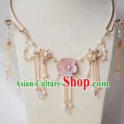 Handmade Chinese Hanfu Tassel Shell Necklace Traditional Ancient Princess Necklet Accessories for Women