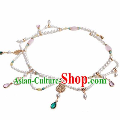 Handmade Chinese Hanfu Crystal Tassel Necklace Traditional Ancient Princess Necklet Accessories for Women
