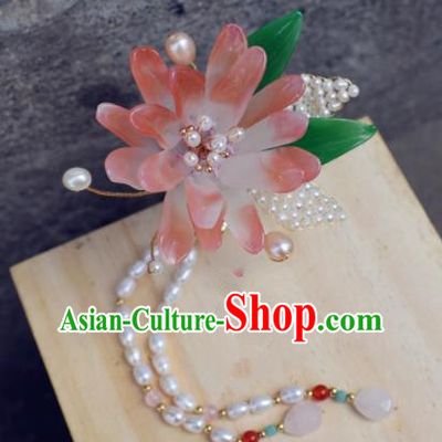 Chinese Ancient Princess Palace Lotus Pearls Tassel Hair Claw Hairpins Traditional Handmade Hanfu Hair Accessories for Women
