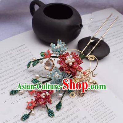 Chinese Ancient Princess Palace Beads Flowers Hairpins Traditional Handmade Hanfu Hair Accessories for Women