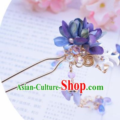 Chinese Ancient Princess Palace Blue Flowers Shell Hairpins Traditional Handmade Hanfu Hair Accessories for Women