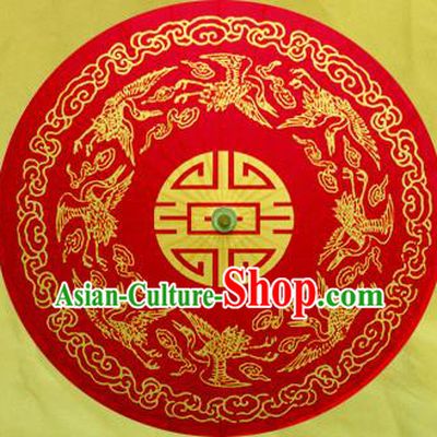 Handmade Chinese Traditional Wedding Umbrellas Ancient Printing Cranes Red Oiled Paper Umbrella