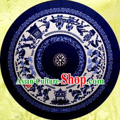 Handmade Chinese Traditional Umbrellas Ancient Printing Navy Oiled Paper Umbrella