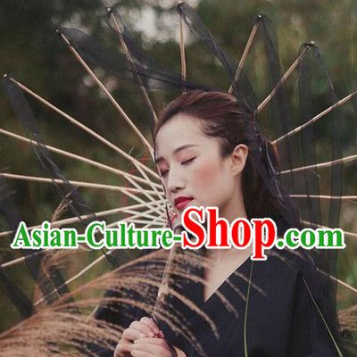 Handmade Chinese Traditional Black Ribbon Tassel Umbrellas Ancient Princess Umbrella