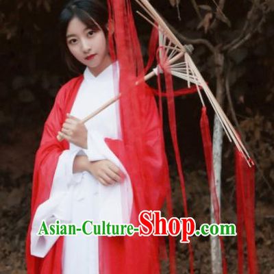 Handmade Chinese Traditional Red Ribbon Tassel Umbrellas Ancient Princess Umbrella