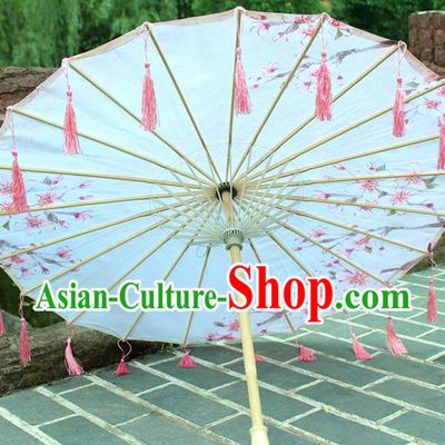 Handmade Chinese Traditional Printing Peach Blossom Tassel Oiled Paper Umbrellas Ancient Princess Umbrella