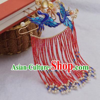 Chinese Ancient Princess Cloisonne Cranes Hairpins Traditional Handmade Hanfu Hair Accessories for Women