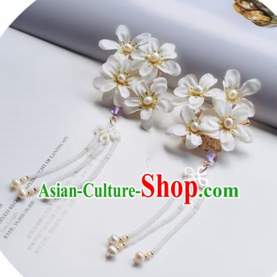 Chinese Ancient Princess Palace White Flowers Tassel Hair Claw Hairpins Traditional Handmade Hanfu Hair Accessories for Women