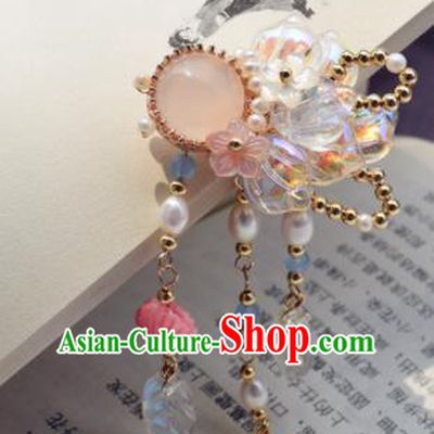 Chinese Ancient Princess Palace Rose Chalcedony Tassel Hair Claw Hairpins Traditional Handmade Hanfu Hair Accessories for Women