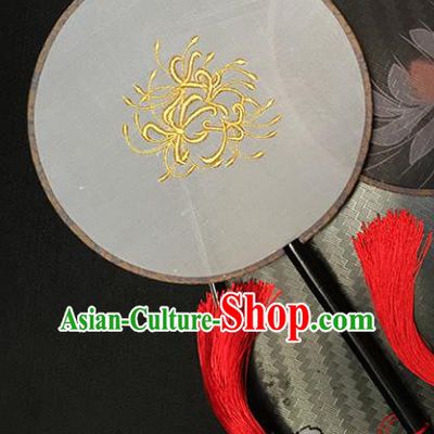 Chinese Handmade Classical Palace Fans Traditional Embroidered White Silk Round Fan for Women