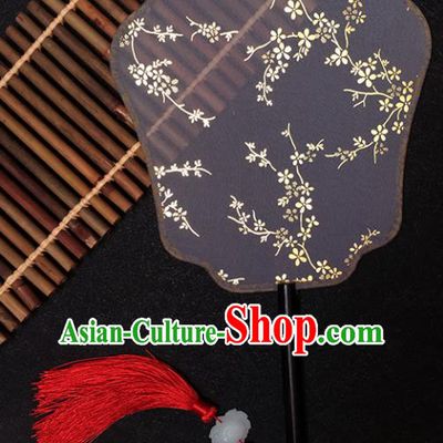 Chinese Handmade Classical Palace Fans Traditional Gilding Plum Blossom Black Silk Fan for Women