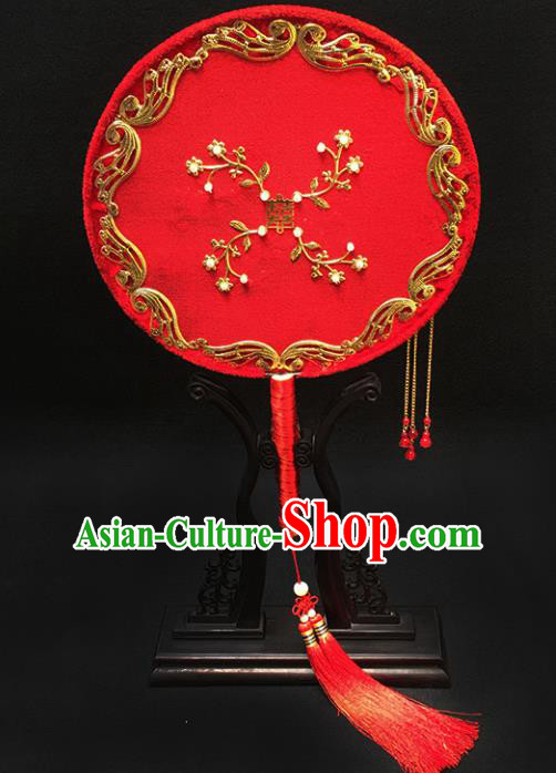 Chinese Handmade Classical Palace Fans Traditional Wedding Bride Red Round Fan for Women Chinese Handmade Classical Palace Fans Traditional Wedding Bride Red Round Fan for Women