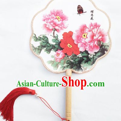 Chinese Handmade Classical Palace Fans Traditional Printing Peony Hanfu Fan for Women