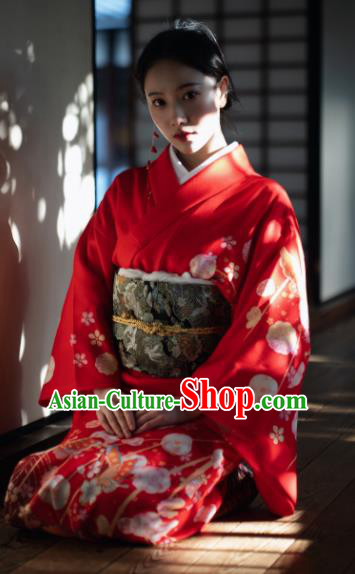 Japanese Handmade Kimono Japan Traditional Yukata Red Dress for Women Japanese Handmade Kimono Japan Traditional Yukata Red Dress for Women