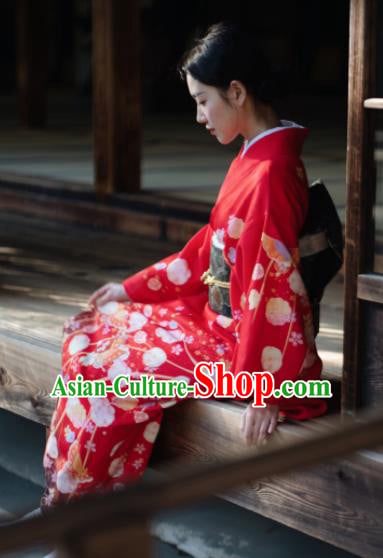 Japanese Handmade Kimono Japan Traditional Yukata Red Dress for Women Japanese Handmade Kimono Japan Traditional Yukata Red Dress for Women