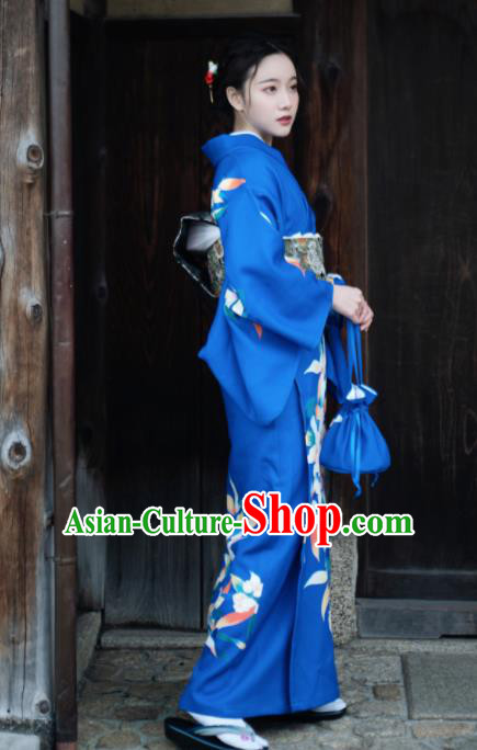 Japanese Handmade Kimono Japan Traditional Yukata Deep Blue Dress for Women Japanese Handmade Kimono Japan Traditional Yukata Deep Blue Dress for Women
