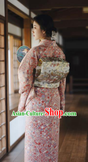 Japanese Handmade Kimono Japan Traditional Yukata Pink Dress for Women Japanese Handmade Kimono Japan Traditional Yukata Pink Dress for Women