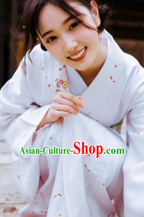 Japanese Handmade White Kimono Costume Japan Traditional Yukata Dress for Women Japanese Handmade White Kimono Costume Japan Traditional Yukata Dress for Women