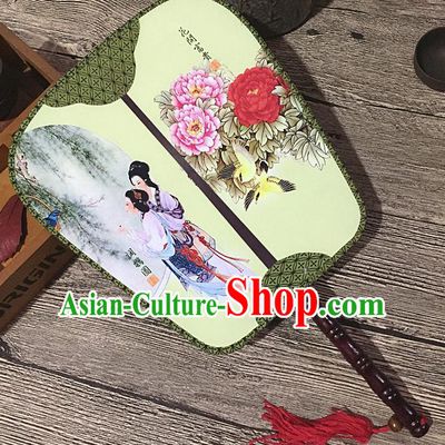 Chinese Handmade Classical Palace Fans Traditional Printing Parrot Hanfu Square Fan for Women