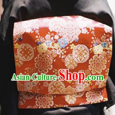 Japanese Handmade Kimono Waist Accessories Red Brocade Waistband Japan Traditional Yukata Belts for Women