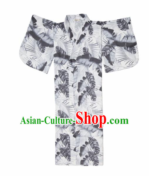 Japanese Handmade Printing Leaf White Kimono Costume Japan Traditional Yukata Dress for Women Japanese Handmade Printing Leaf White Kimono Costume Japan Traditional Yukata Dress for Women